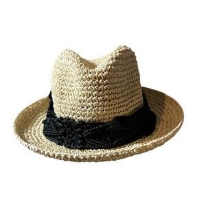 Physician‎ Endorsed Natural Makena Sun Hat w/ Black Macrame Trim Womens Adj Size
